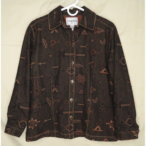 Chico's Jackets & Blazers - Chico’s Brown Denim Jean Jacket Anniversary Collection Silk Lined Women's Medium